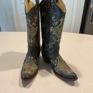 Embroidered Black Cowboy Boots women’s 8 leather new